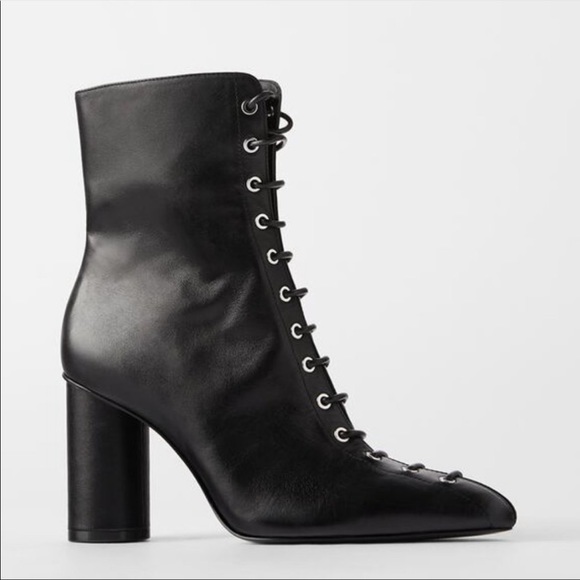 ZARA Black leather high-heel ankle boots. - Picture 3 of 7